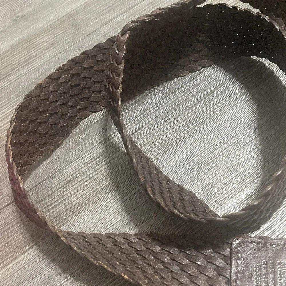 MICHAEL Michael Kors Brown Gold Braided Leather Belt XL Boho Woven MK Charm Wide